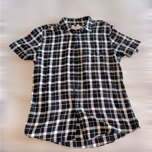 topman casual short sleeve button up flanel shirt - black white plaid - sz large